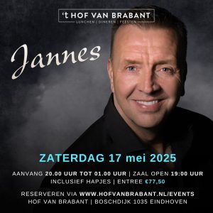 Jannes in 't Hof van Brabant - Za 17 mei '25 | incl. hapjes - Aanvang 20:00 uur